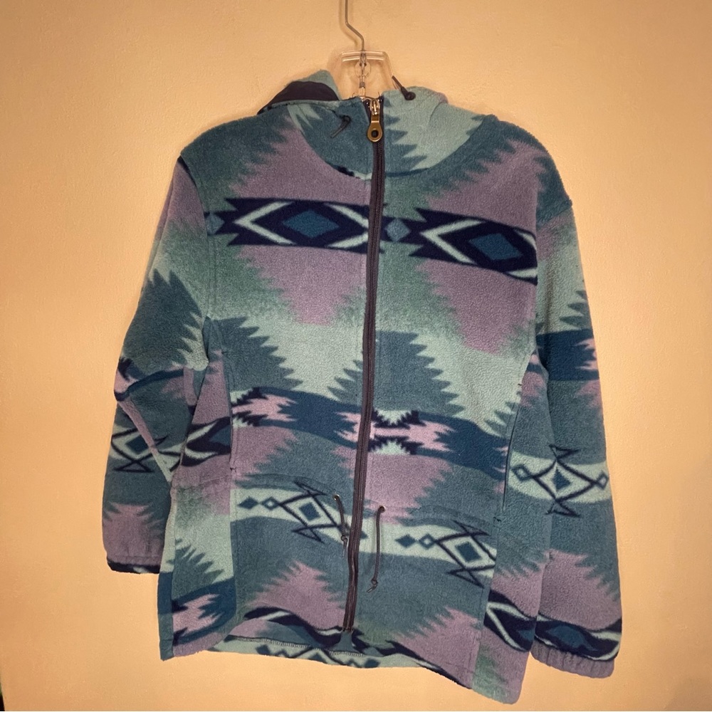 Vintage Woolrich Aztec fleece zip up hoodie. Small